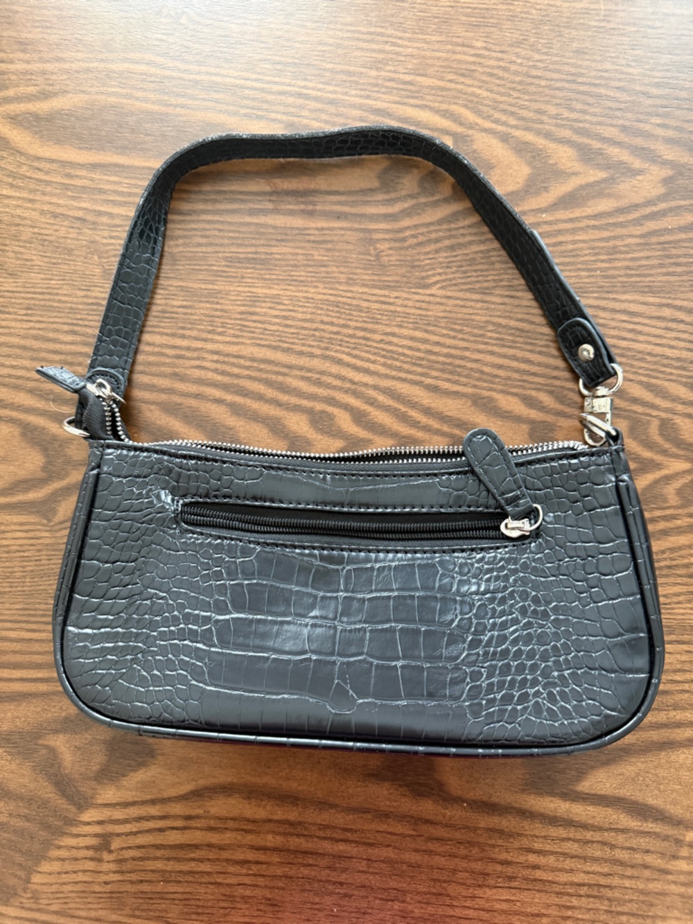 Black faux crocodile purse